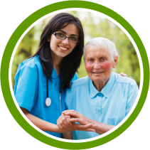 caregiver and elderly smiling